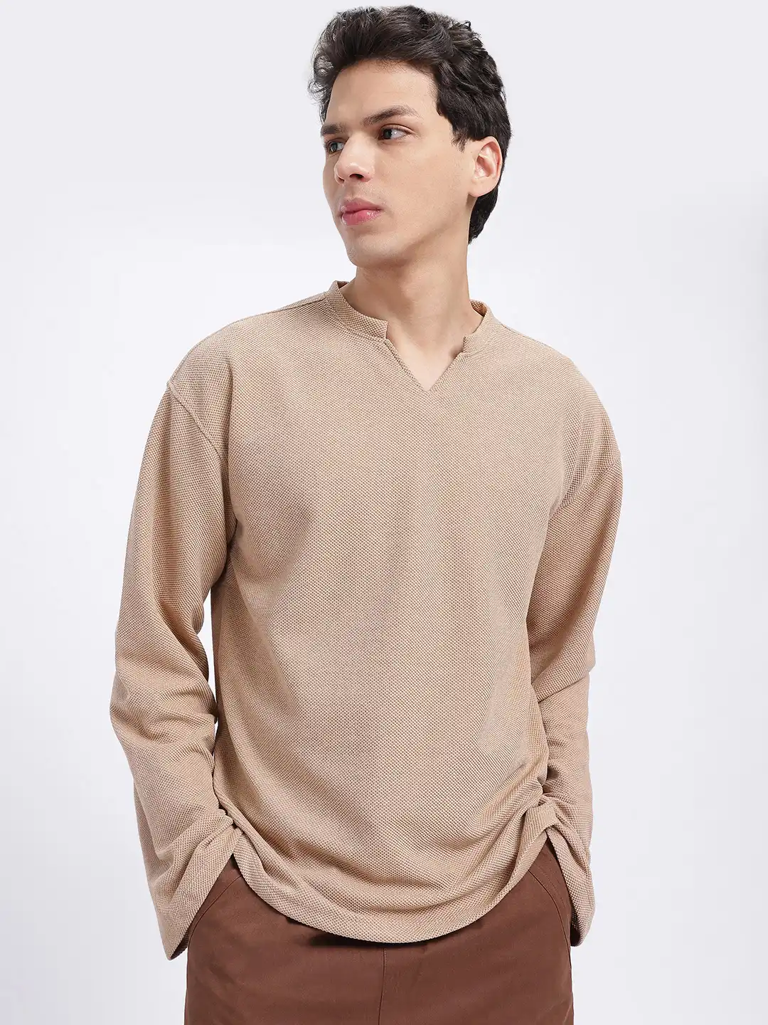 Buy glitchez Textured Long Sleeves Oversized T-shirt - Tshirts for