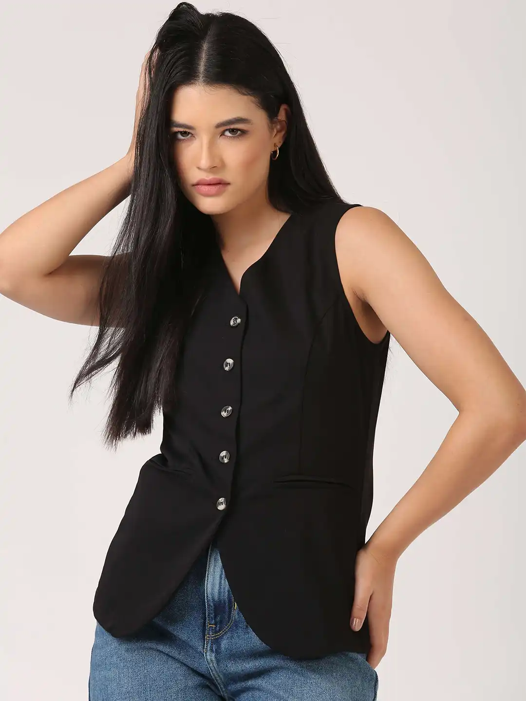 Buy Jolene.club Black Waistcoat Top - Tops for Women 34363700 | Myntra