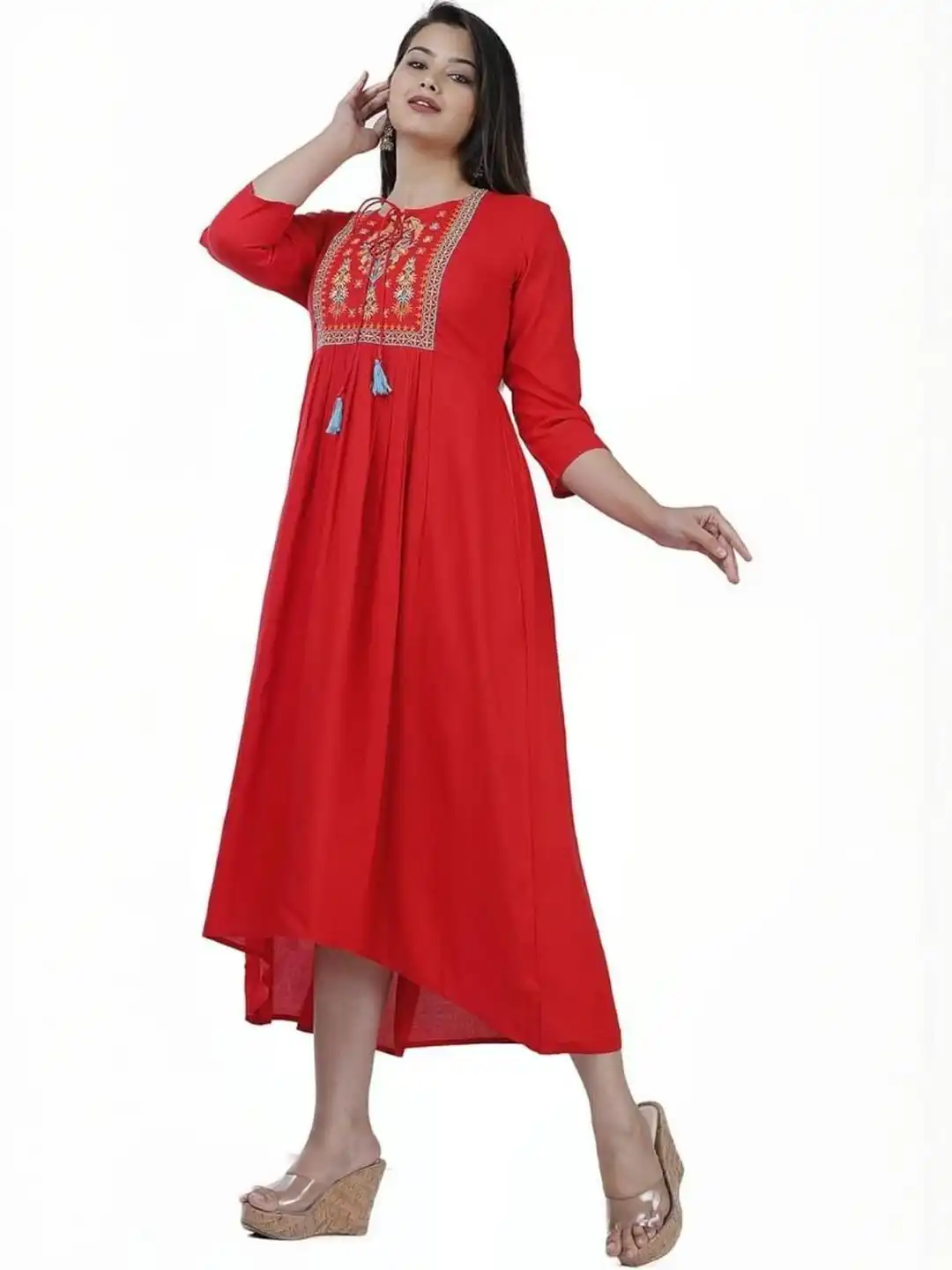 Buy DMP EXPORT Women Tie-Up Neck A-Line Midi Dress - Dresses for