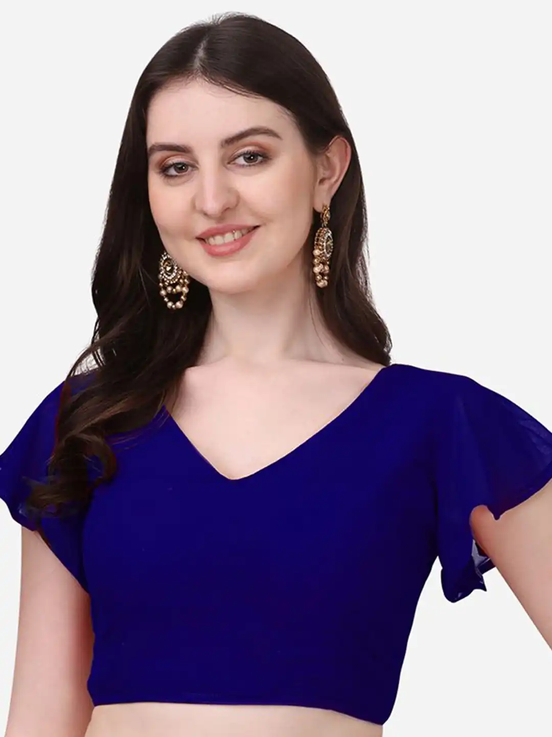 Buy HERE&NOW Georgette Bell Sleeve Readymade Saree Blouse - Saree