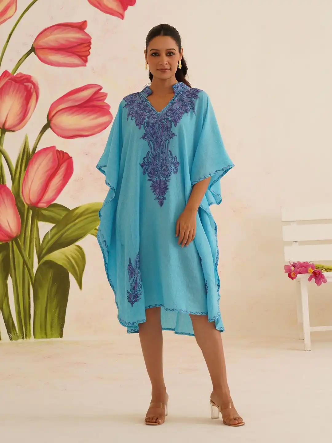 kashmiri cotton dress Kashmir Gallery Women Kashmiri Kaftan Nightgown Maxi with Kashmiri Charming Embroidery Free Size