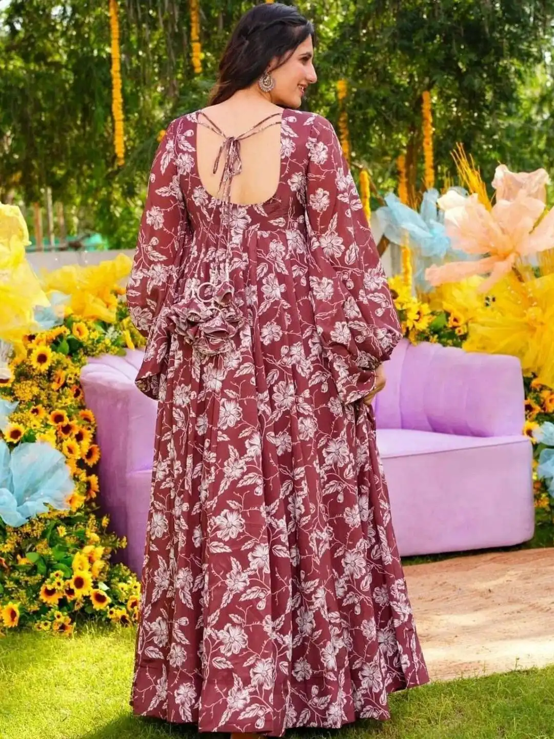 Buy CORSICA Floral Print Puff Sleeve Layered Fit & Flare Long