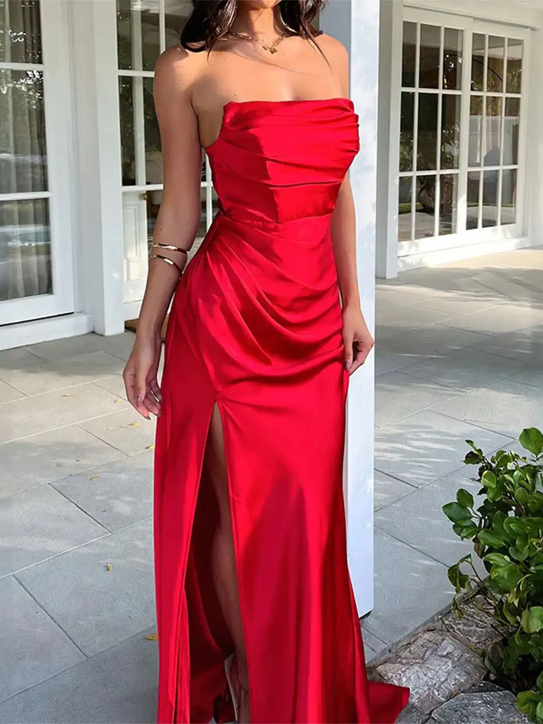 Buy Outzidr Red Tube Maxi Dress With Side Slit - Dresses for Women 33938237