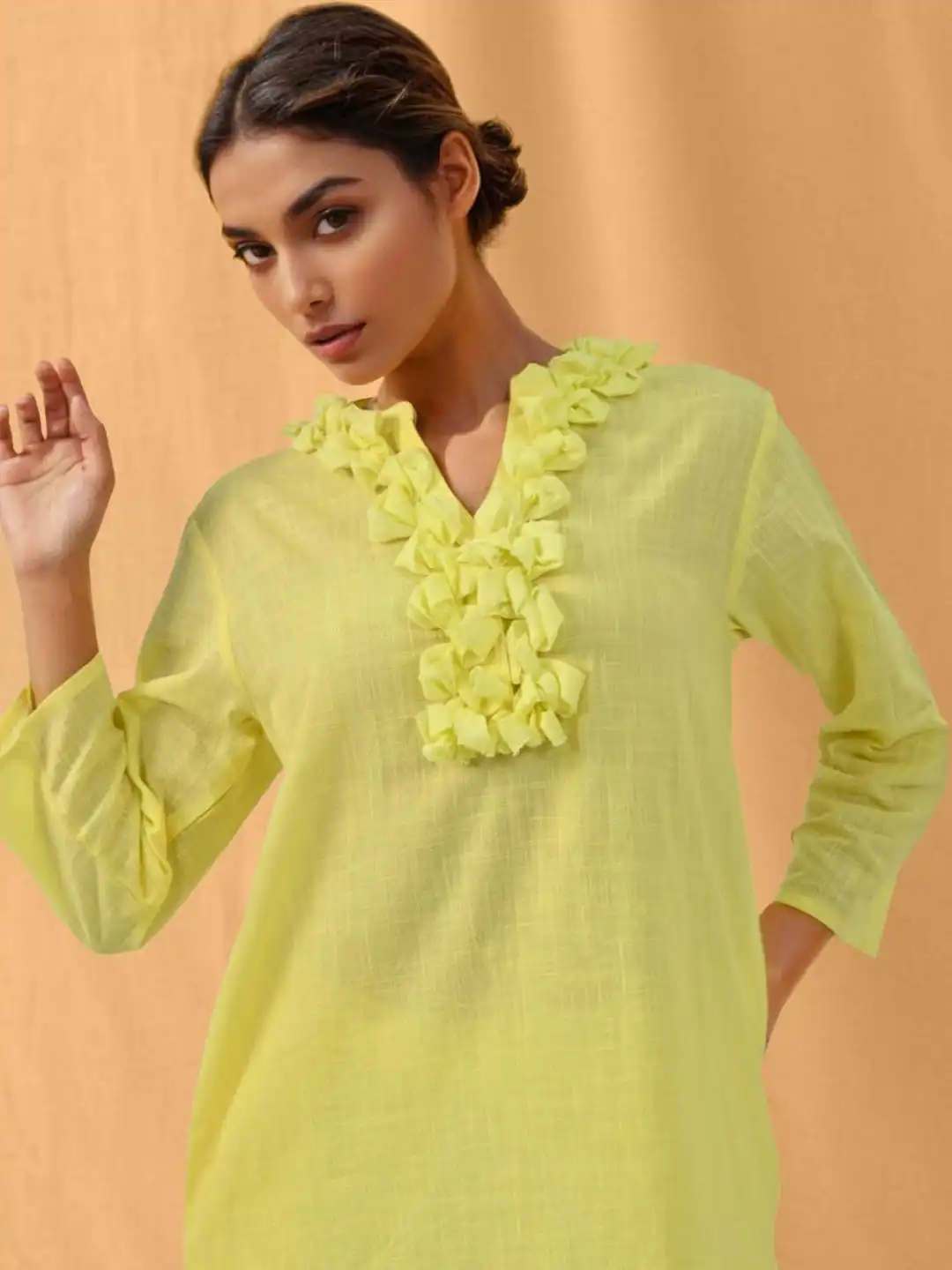 Buy Zolo Label Cotton Linen Lemon Yellow Co-Ord Set - Co-Ords for