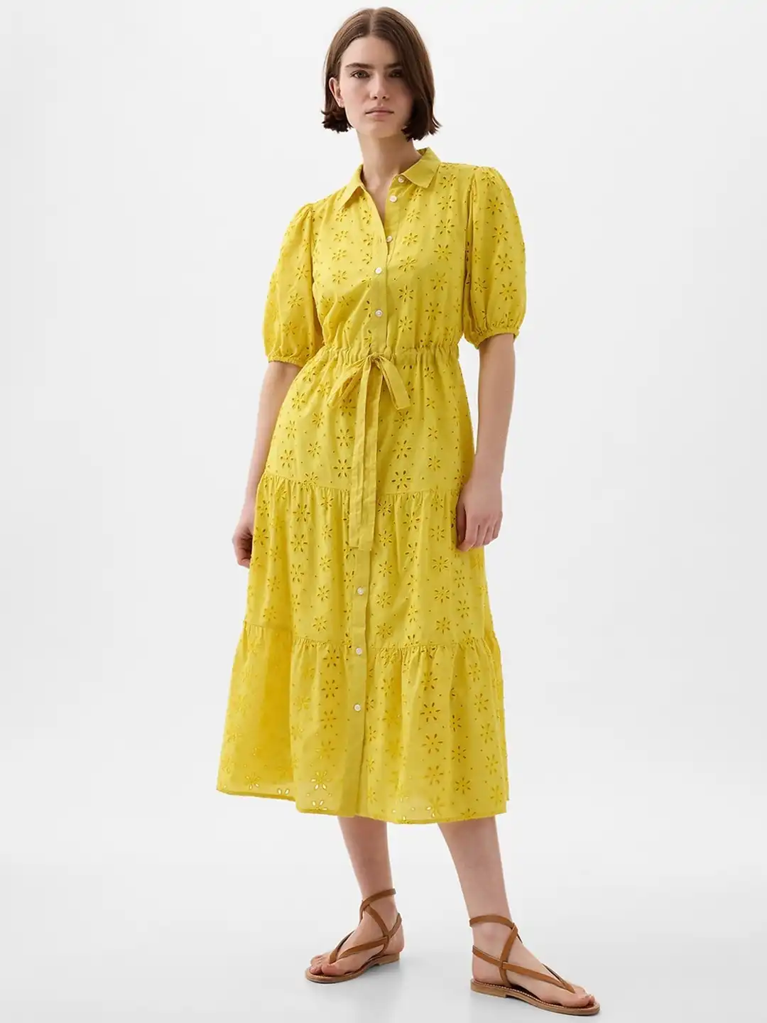 Buy GAP Floral Self-Design Pure Cotton Schiffli Puff Sleeves