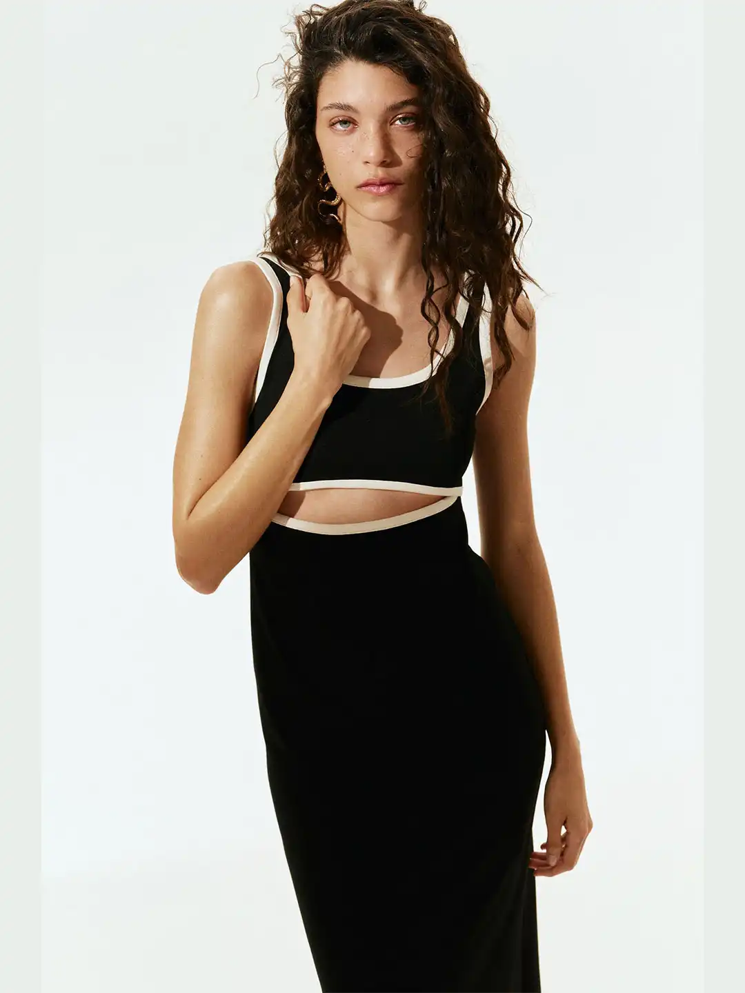 h&m black cut out dress H&M DIVIDED Black Sexy Cut-out Strappy Backless Shiny Jersey coverup swim Dress