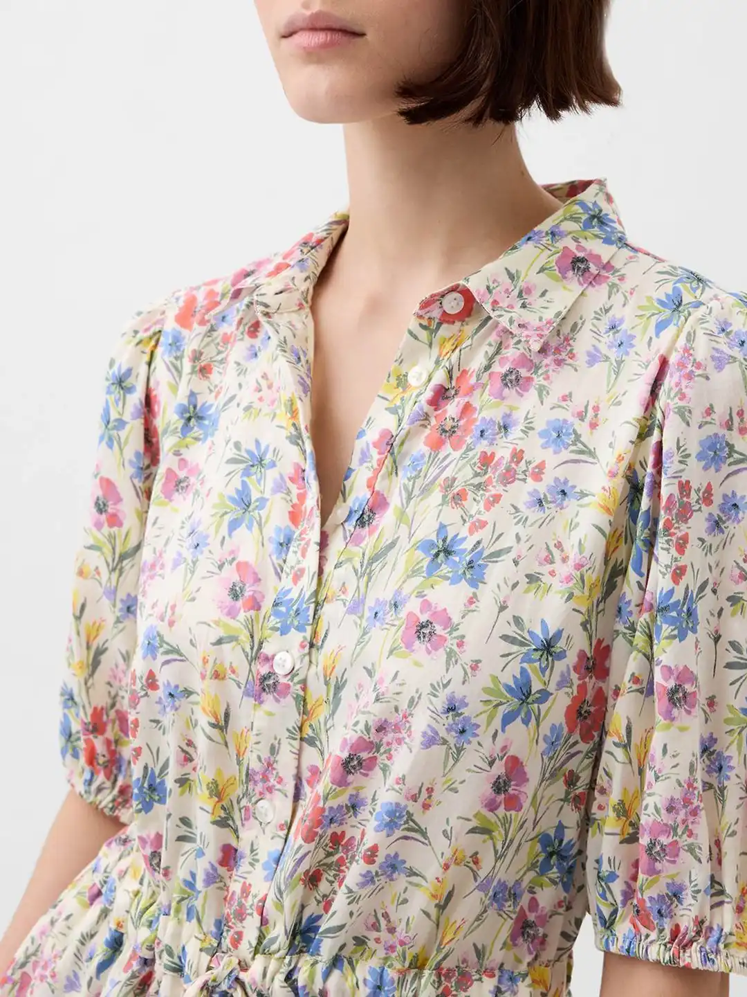gap fit and flare button front floral print dress GAP Ditsy Floral Button Front Mini Dress XS ASO Violet Harmon