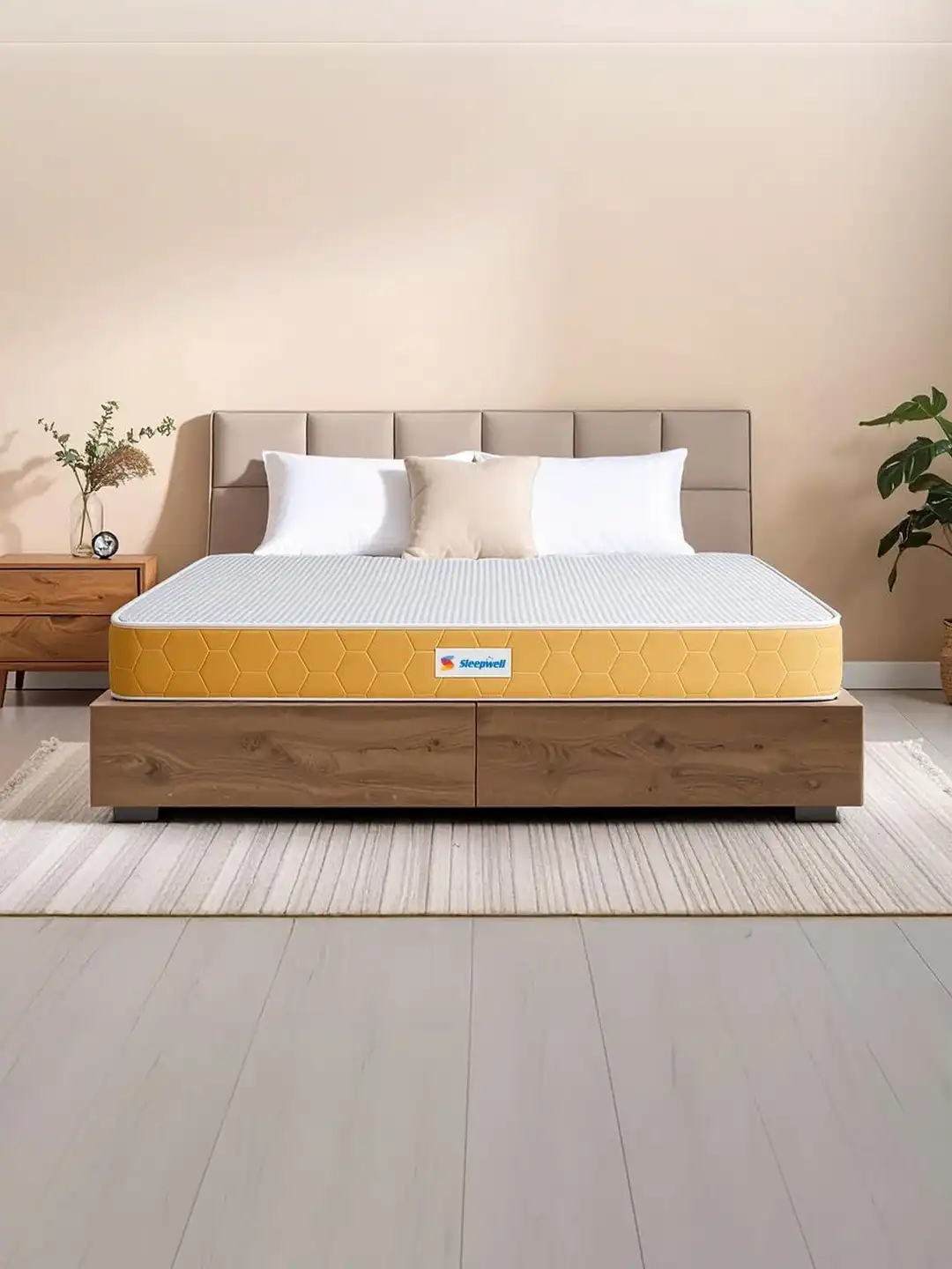Buy Sleepwell Orange-Colored & White Quilted Orthopedic Dual