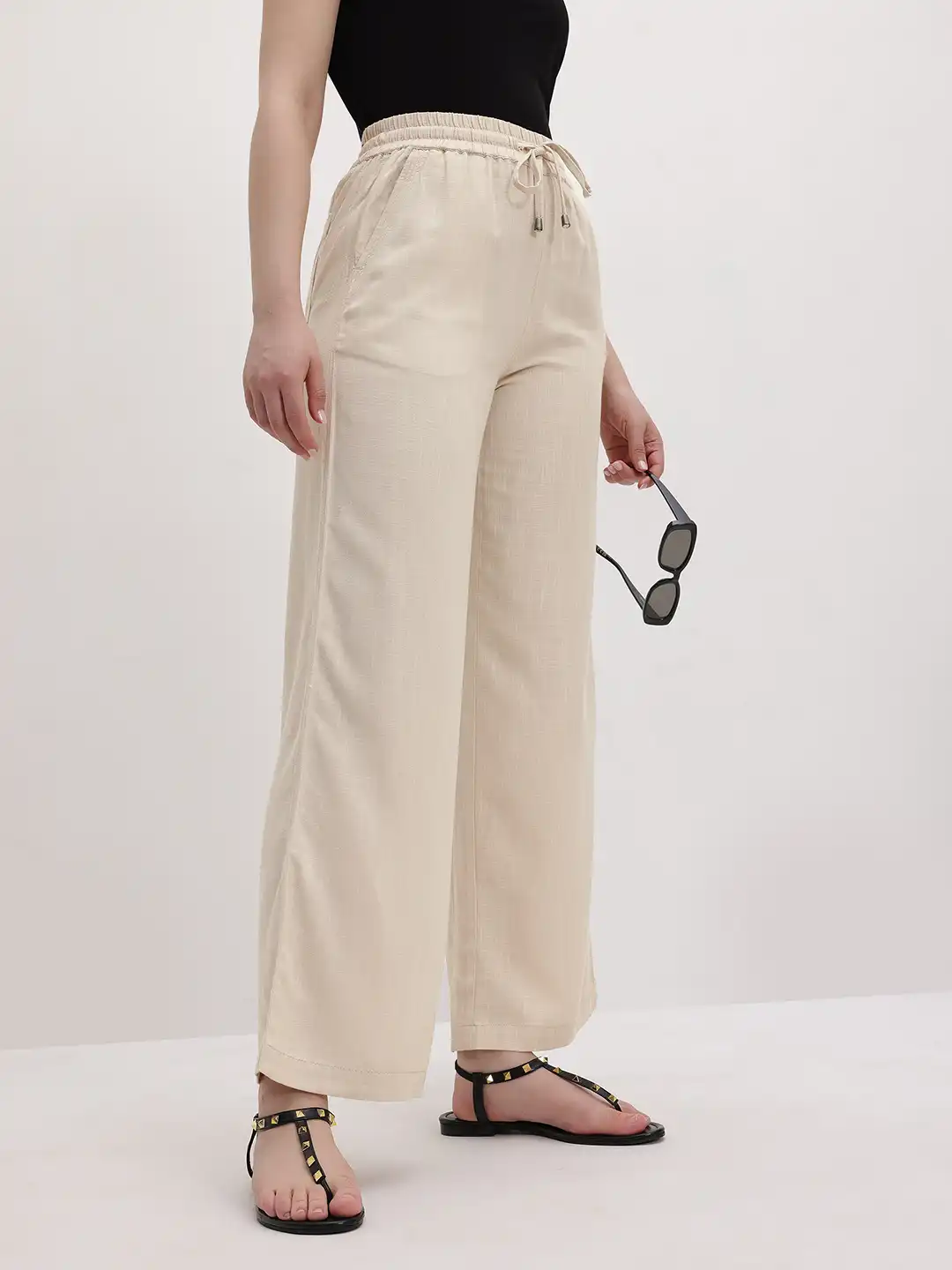 Buy The Roadster Life Co. Women Cotton Linen Trousers - Trousers