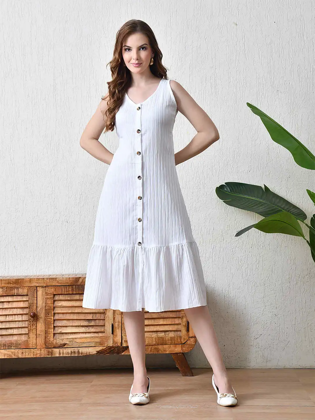 Sleeveless Dress Myntra A Line Dresses Buy YANAMORA Women Gathered Or Pleated Sleeveless A-Line Midi Dress Dresses For Women 37326359 Myntra
