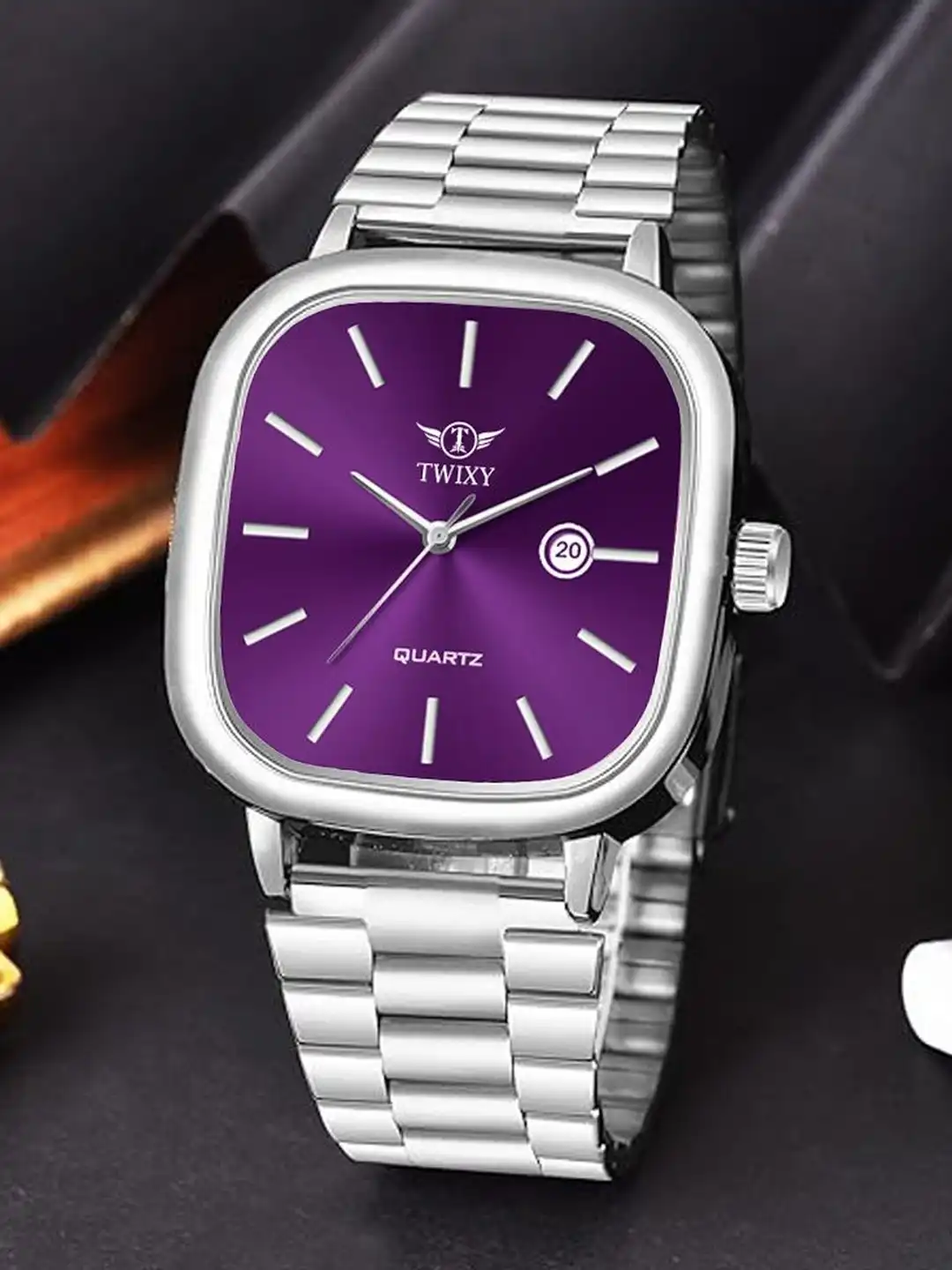Buy TWIXY Men Brass Dial & Stainless Steel Bracelet Style Straps