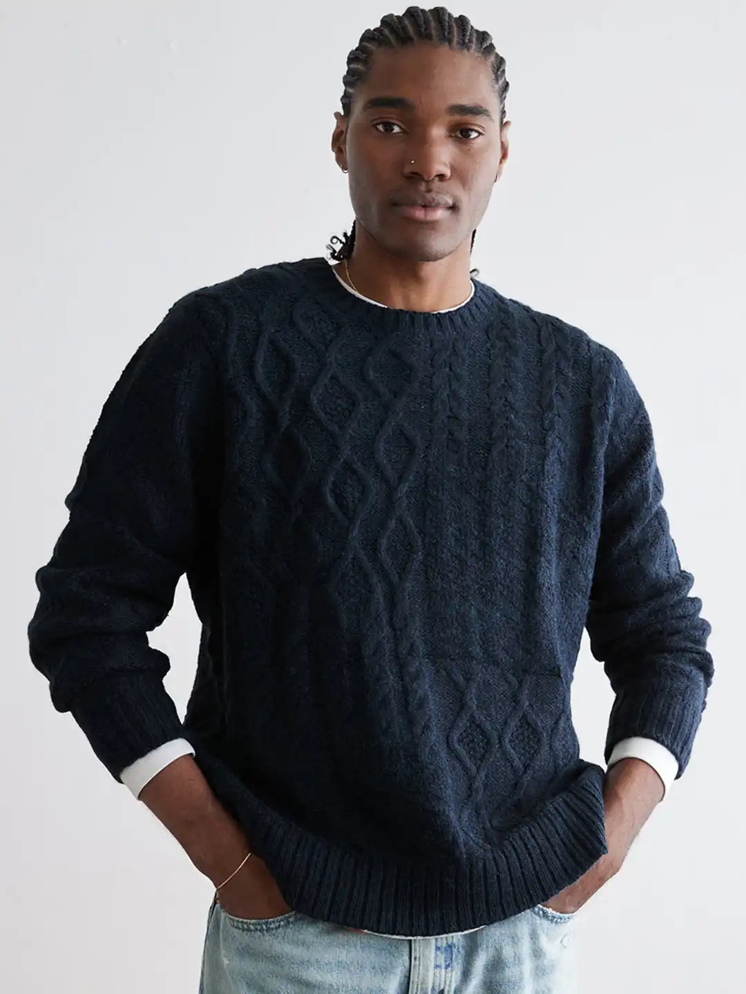 Buy AMERICAN EAGLE OUTFITTERS Cable Knit Round Neck Long Sleeves