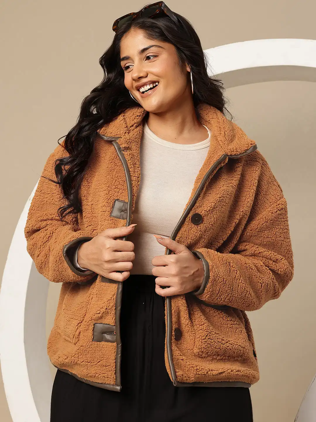 Buy Sztori Plus Size Spread Collar Sherpa Jacket - Jackets for