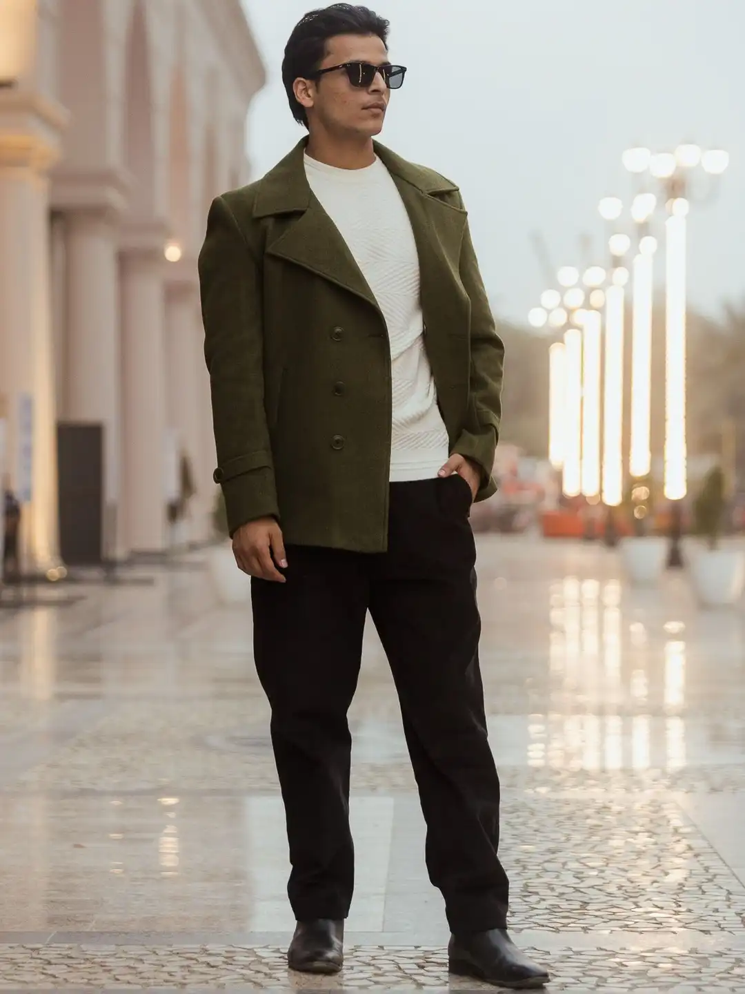 Buy JAVINISHKA Spread Collar Double Breasted Short Pea Coat