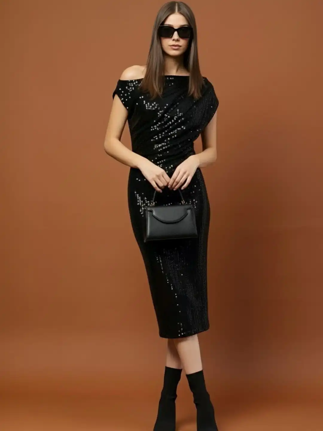 embellished bodycon midi dress Pink Shimmer Foil Embellished Bodycon Midi Dress, M