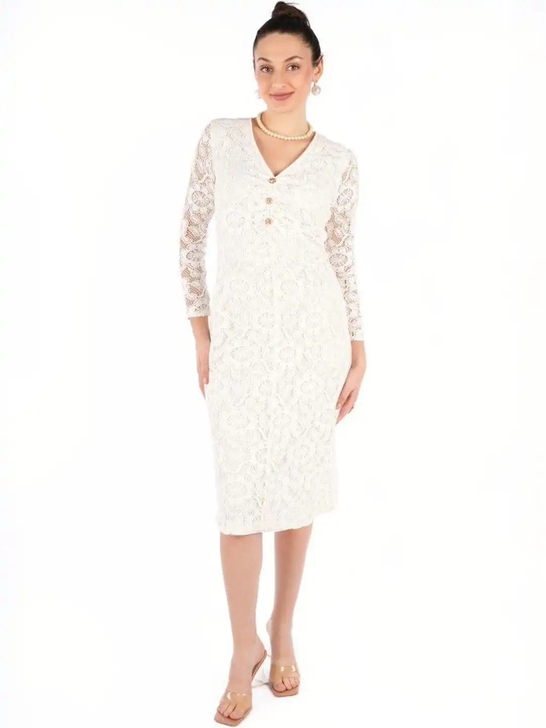 Buy CORY EDGE Women White V-Neck Knee Length Lace Bodycon Dress - Dresses  for Women 37970598 | Myntra