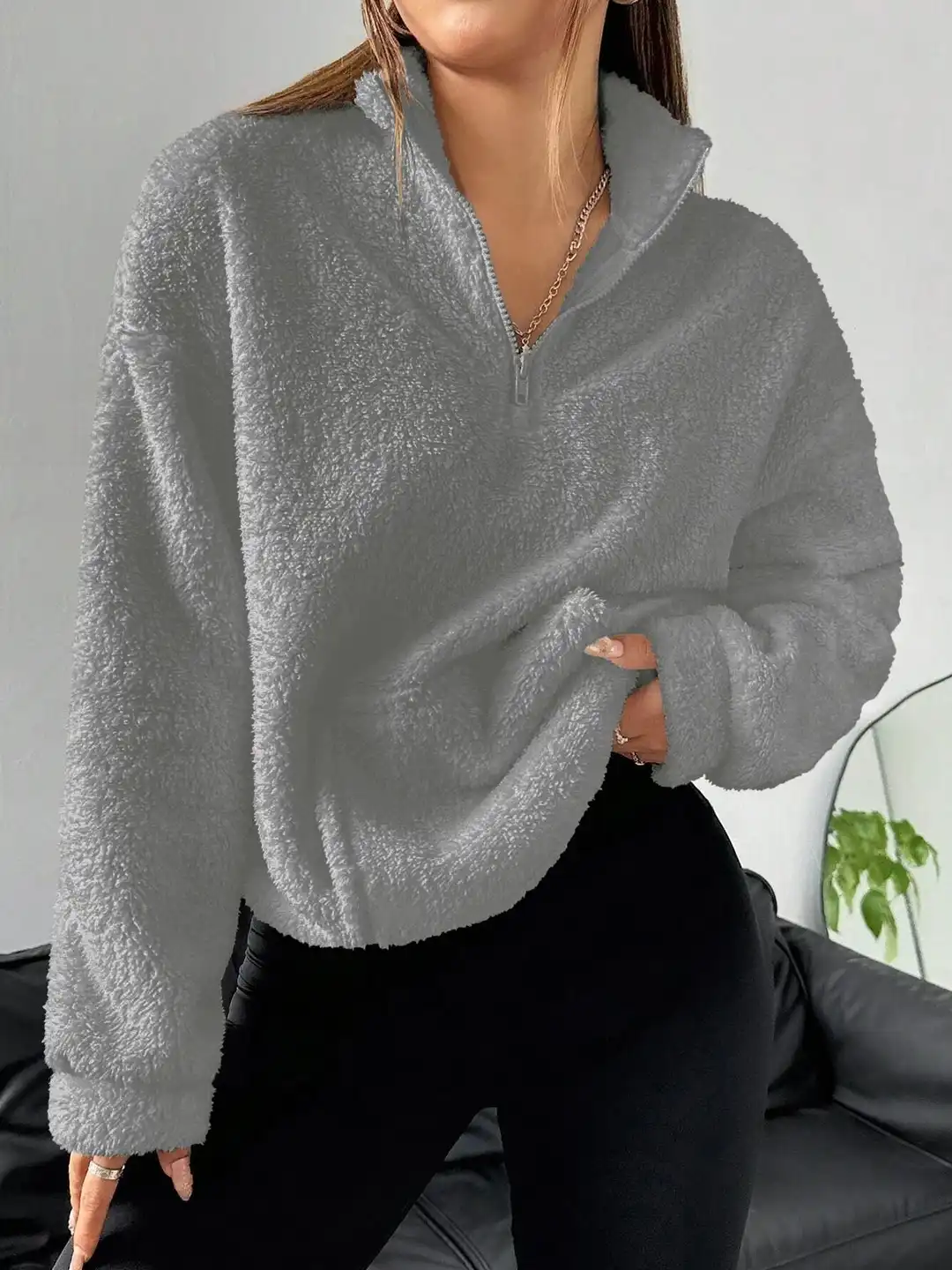 新品未使用As, エス Mockneck Sweat Pullover グレー Buy Stylecast X Slyck Women Solid Half Zip High Neck Fur