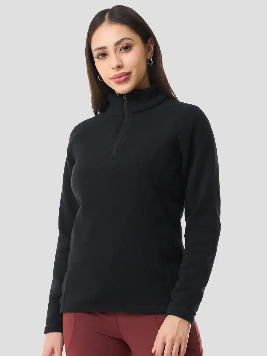 Buy BOLDFIT Women Half Zipper High Neck Fleece Collar Sweatshirt