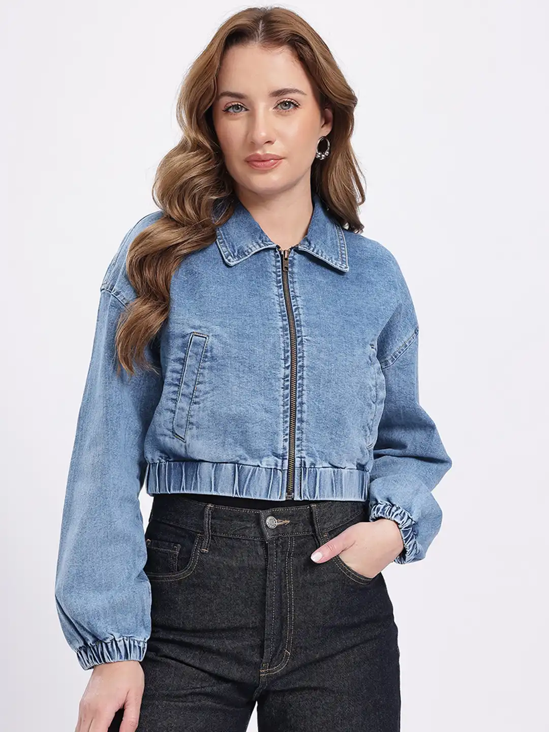 Buy glitchez Washed Effect Drop-Sleeves Crop Relaxed Fit Bomber