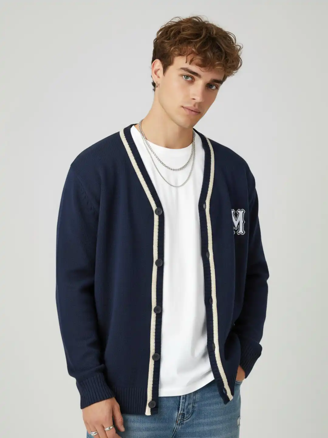 Buy glitchez Men Varsity Relaxed Cardigan - Sweaters for Men