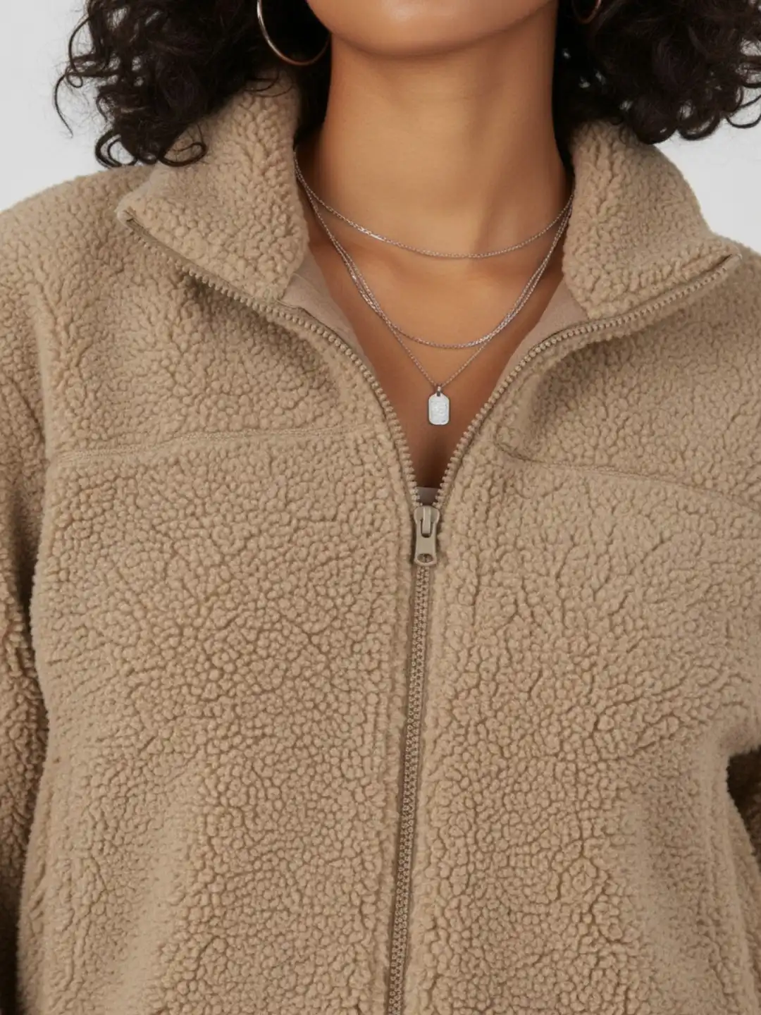 Buy glitchez Mock Collar Relaxed Fit Crop Sherpa Jacket - Jackets