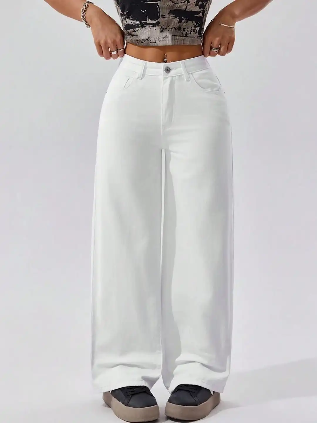 Buy Sera White White High Waist Wide Leg Jeans | Shoppers Stop 