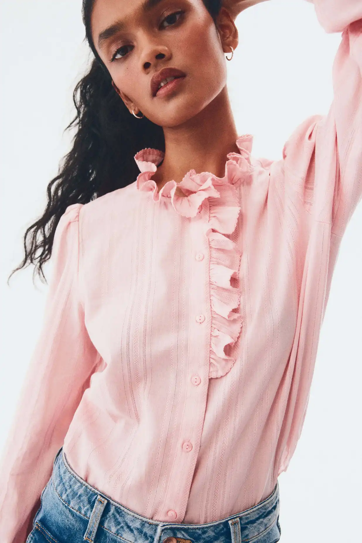 Buy H&M Frill-Collared Cotton Blouse - Tops for Women 37776956