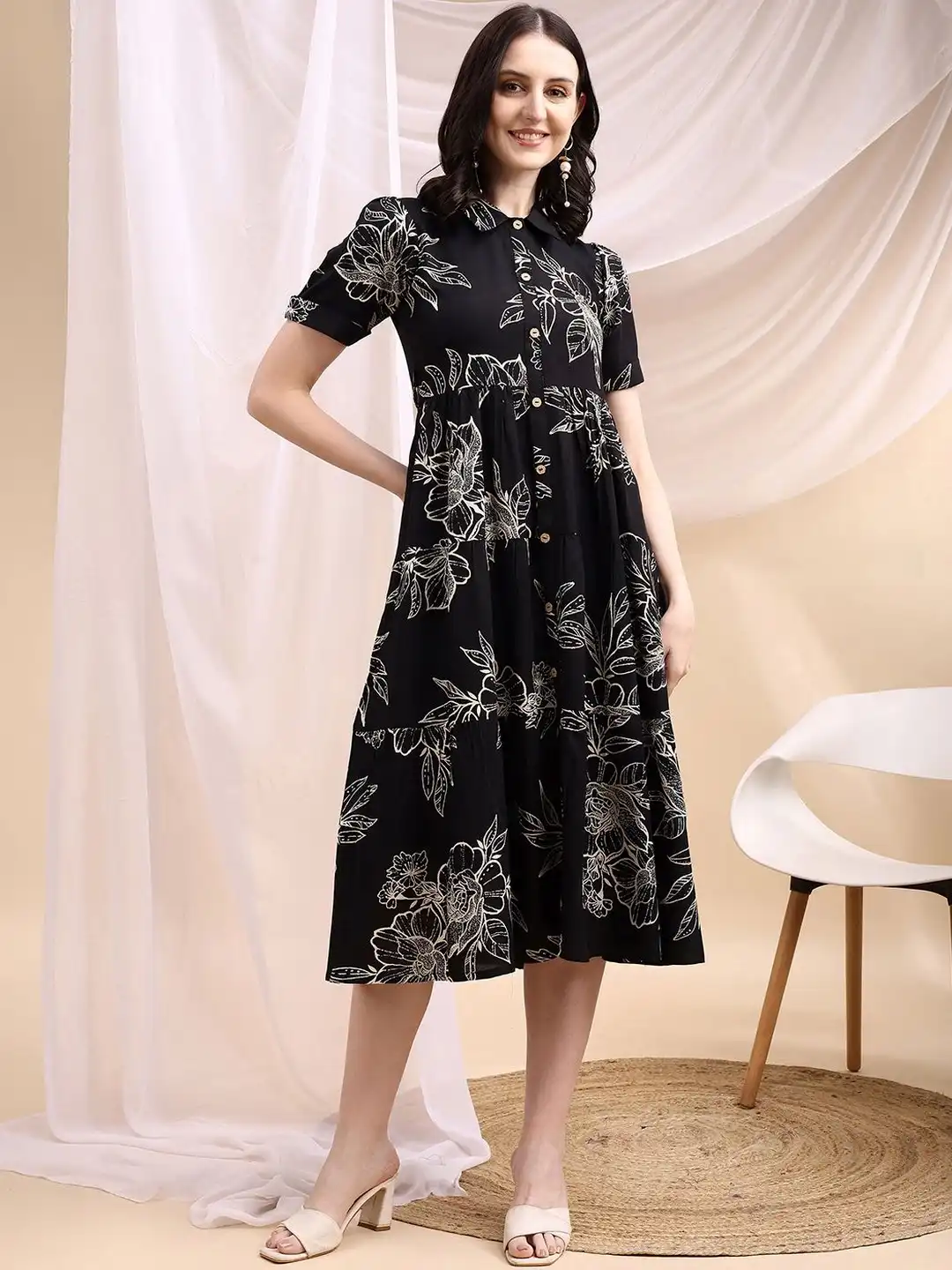 ワンピース Noemie Floral Zip-Up Dress (black / M) Buy CORSICA Floral Print A-Line Midi Dress - Dresses for Women
