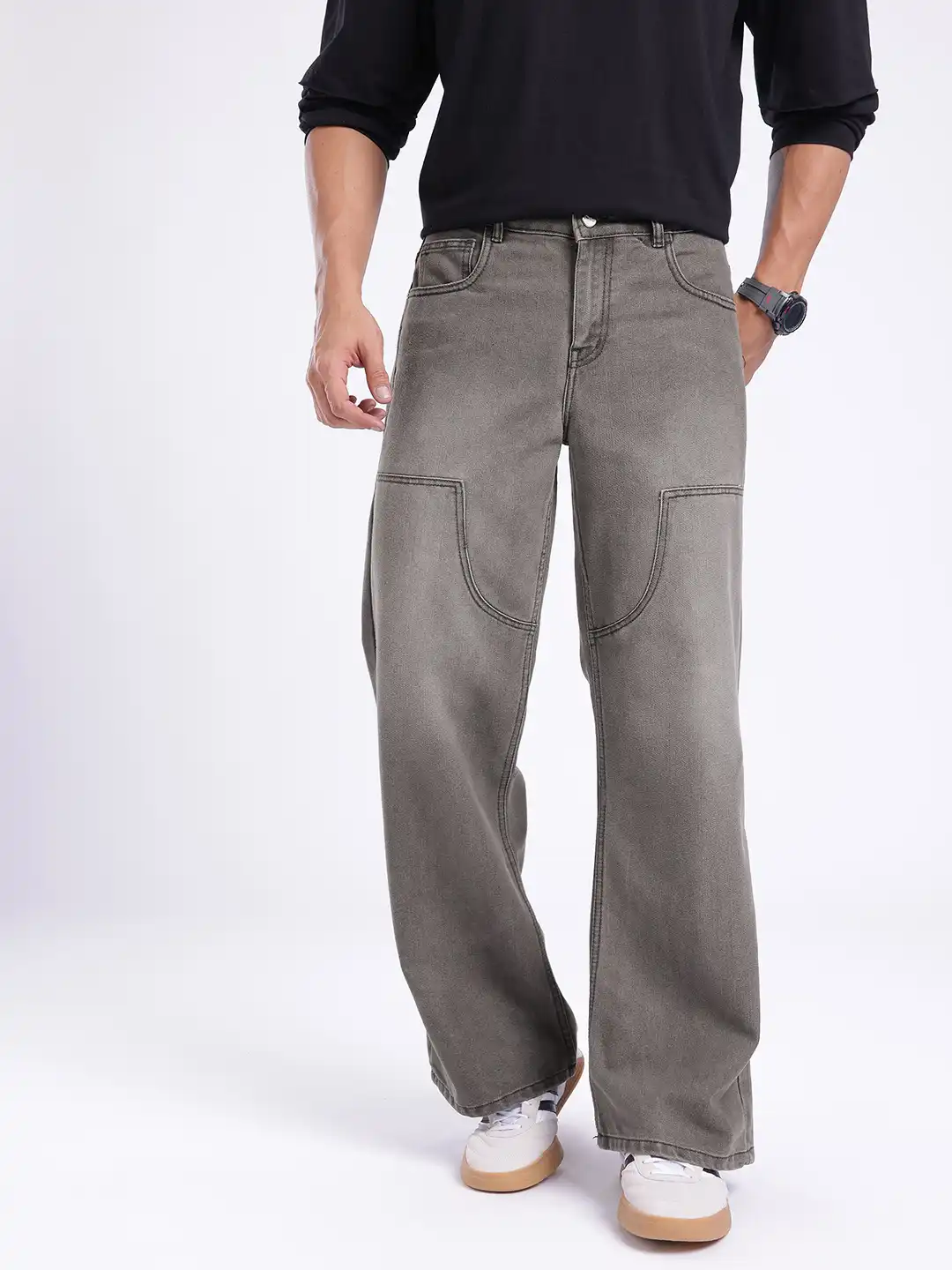Buy glitchez Men Loose Bootcut Heavy Fade Panelled Jeans - Jeans