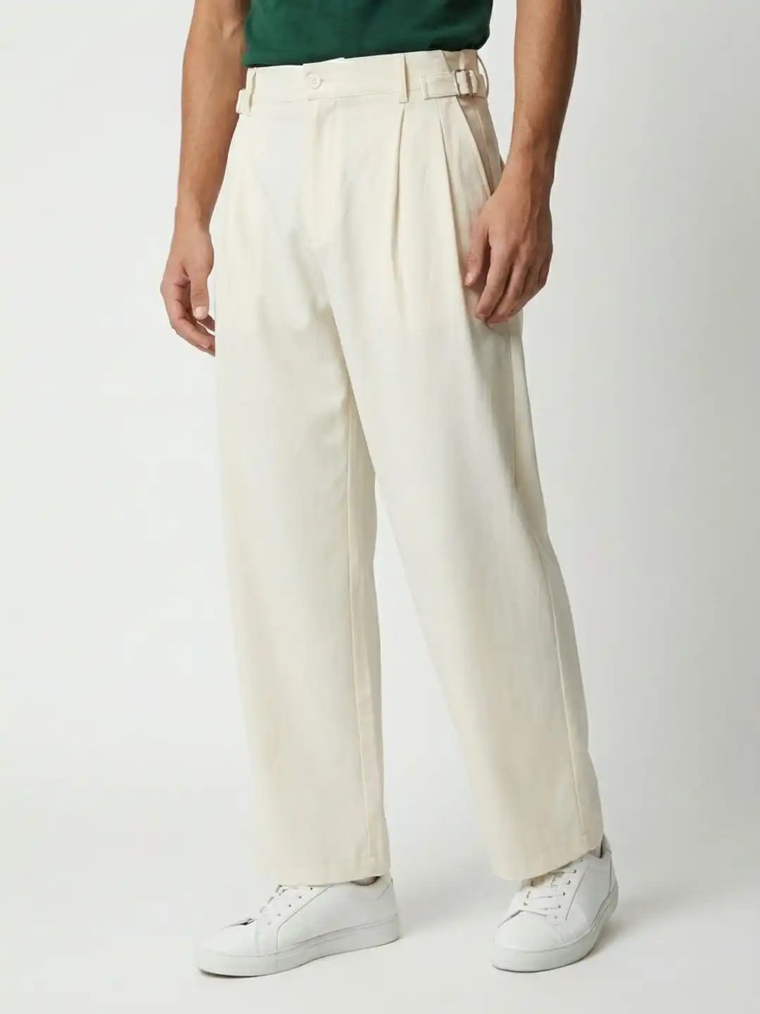Buy glitchez Belt Detail Pleated Baggy Fit Trousers - Trousers for