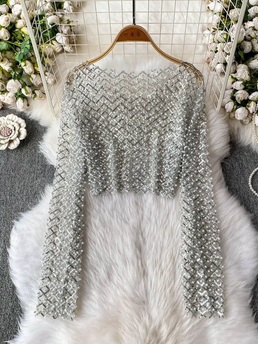 Buy Miss Mosa By Akanksha Zinia Mesh Sequined Crop Top - Tops for