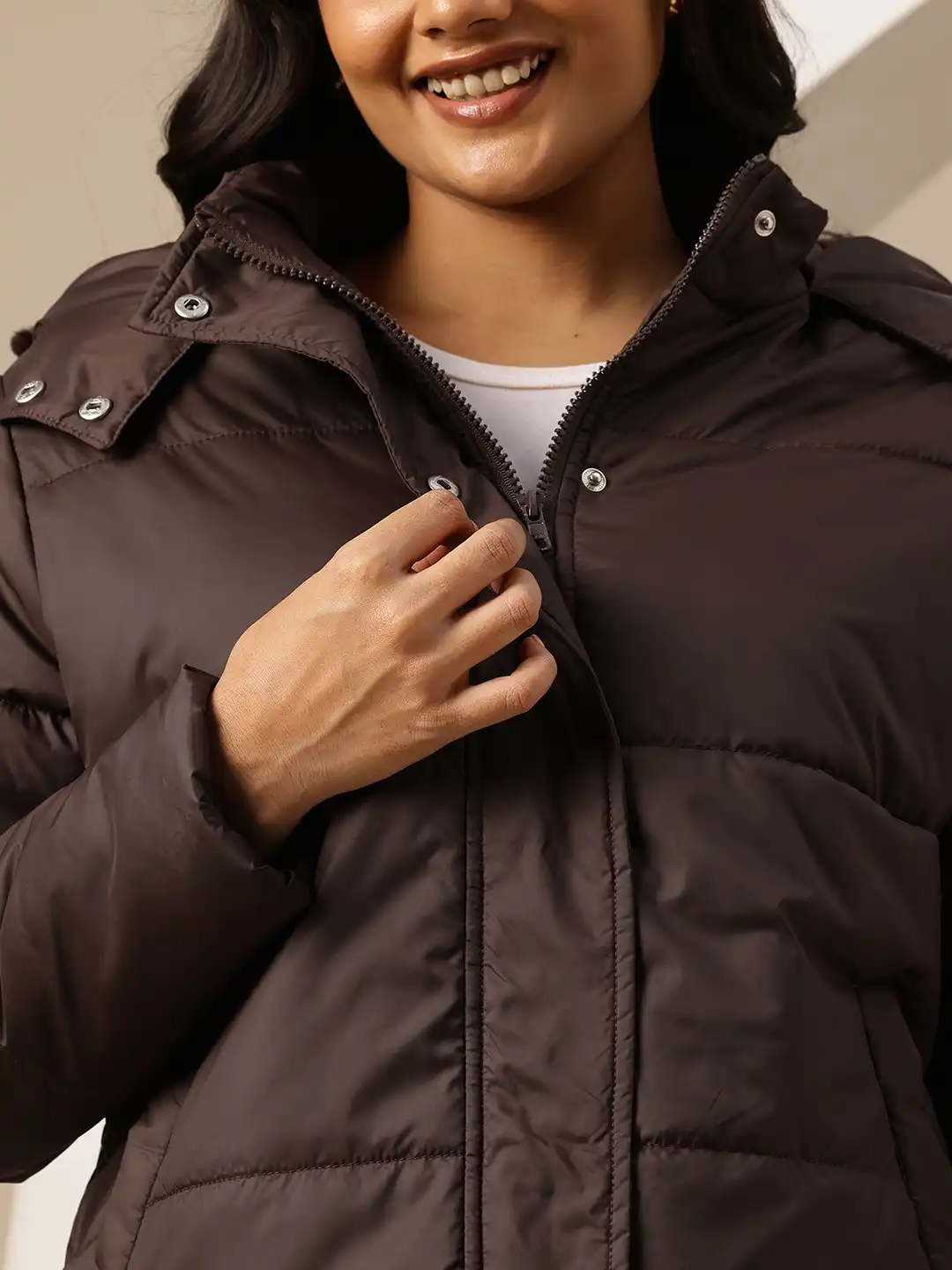 Buy Sztori Plus Size Hooded Puffer Jacket with Faux Fur Detail