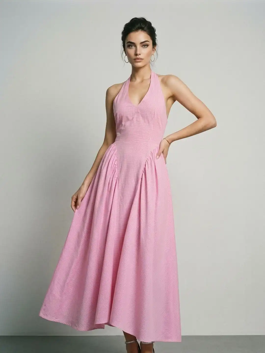 Buy Phosphorus Checked Gathered Detailed Halter Neck A-Line Midi Dress -  Dresses for Women 36266509 | Myntra