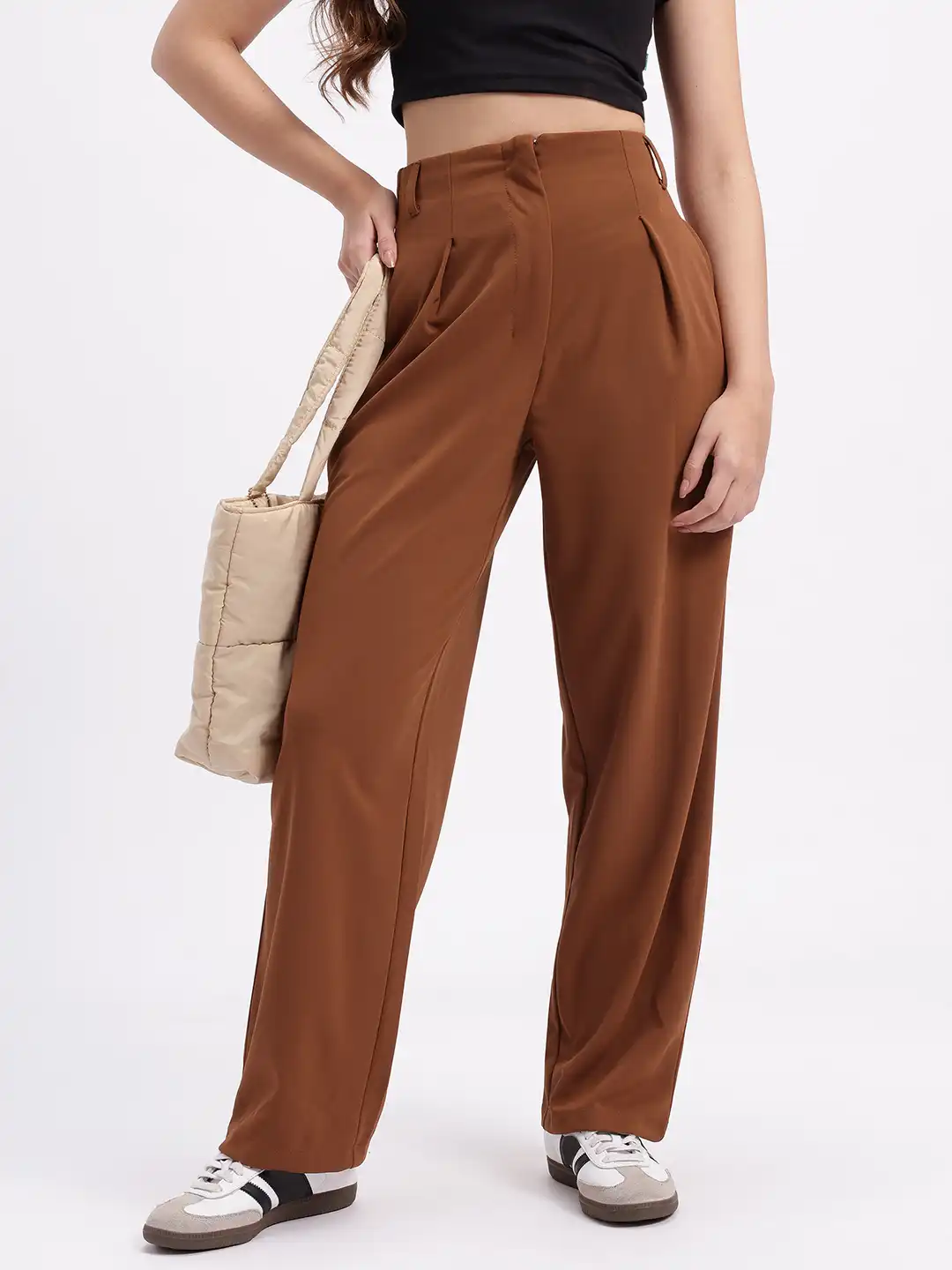Buy glitchez Women Wide Leg Pleated Trousers - Trousers for Women