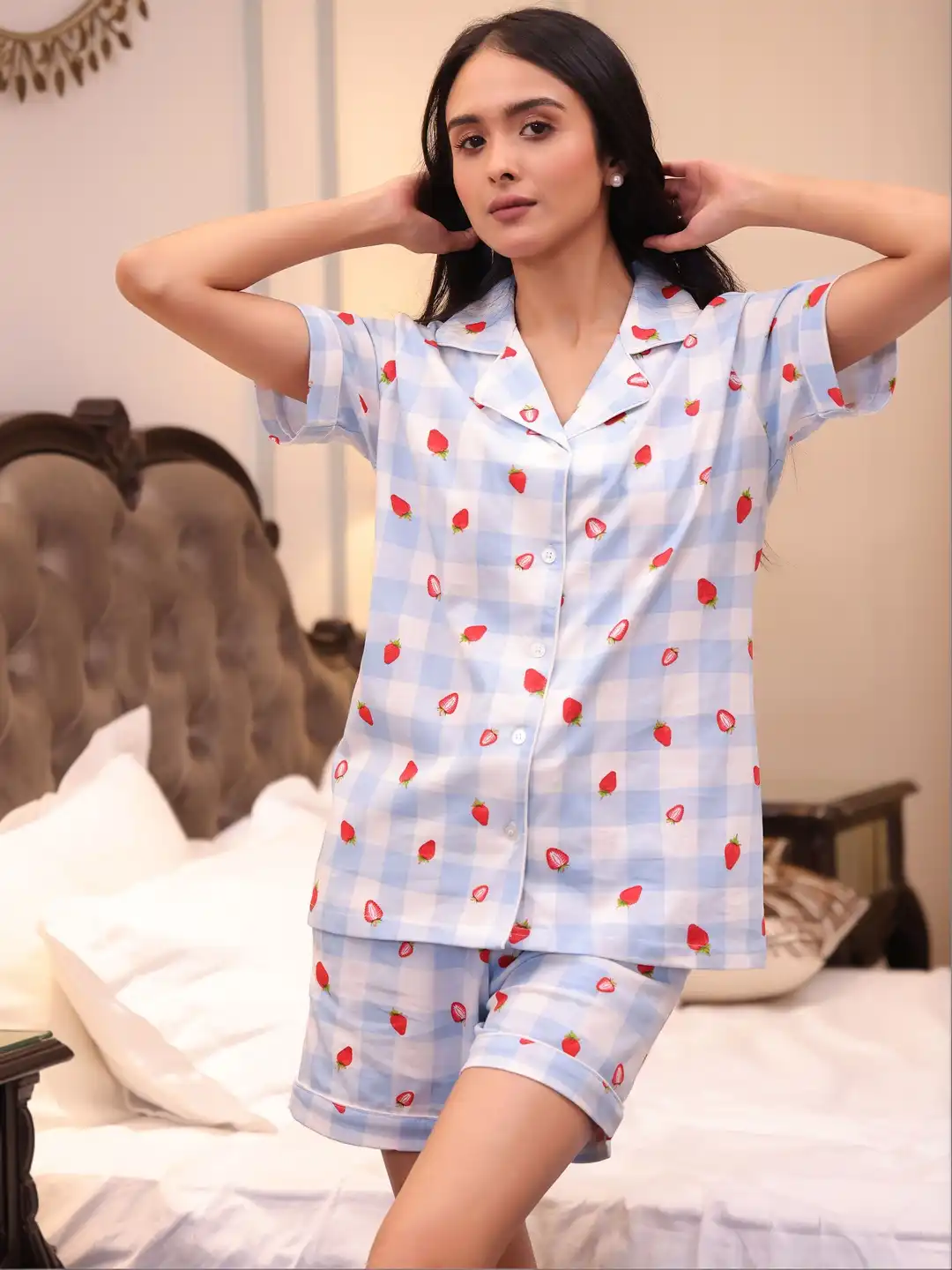 Nightwear Woman Short Pajamas Cotton Pajama Ladies Short Set Pajamas Pj Set Cotton Women's Short Pajamas  Short Sleeve Night Wear