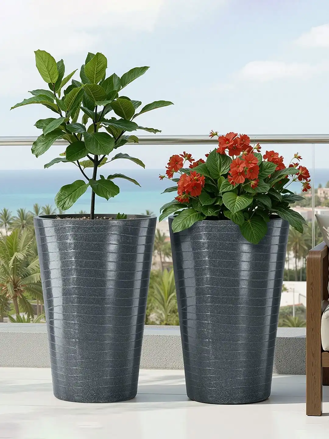 Buy Kuber Industries 2Pcs Grey Rib Tower Rotomould Planters With