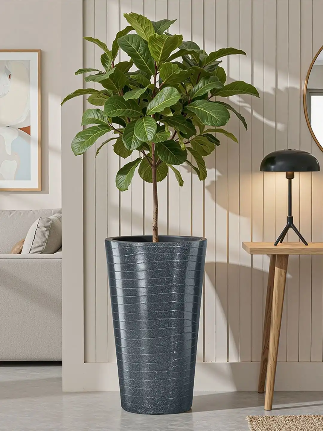 Buy Kuber Industries Grey Rib Tower Rotomould Planter With Drain