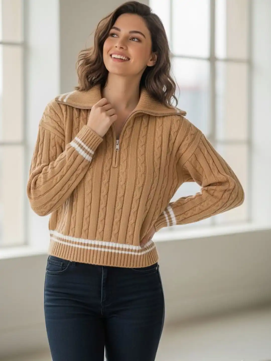 Buy MARC LOUIS Mandarin Collar Woollen Tweed Top - Tops for Women