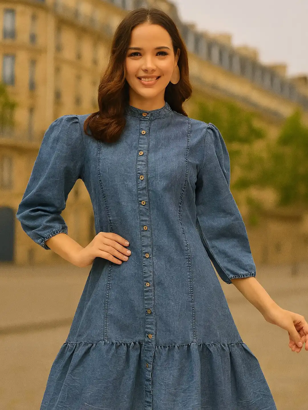 Buy DressBerry Puff Sleeve Denim Fit & Flare Dress - Dresses for Women 37545615 | Myntra Buy DressBerry Puff Sleeve Denim Fit & Flare Dress - Dresses for Women 37545615 | Myntra