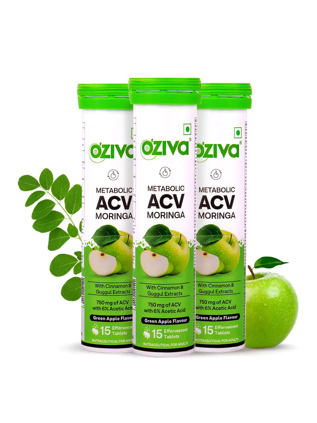 Buy OZiva 3 Pcs Green Apple Flavour Metabolic ACV Moringa 15