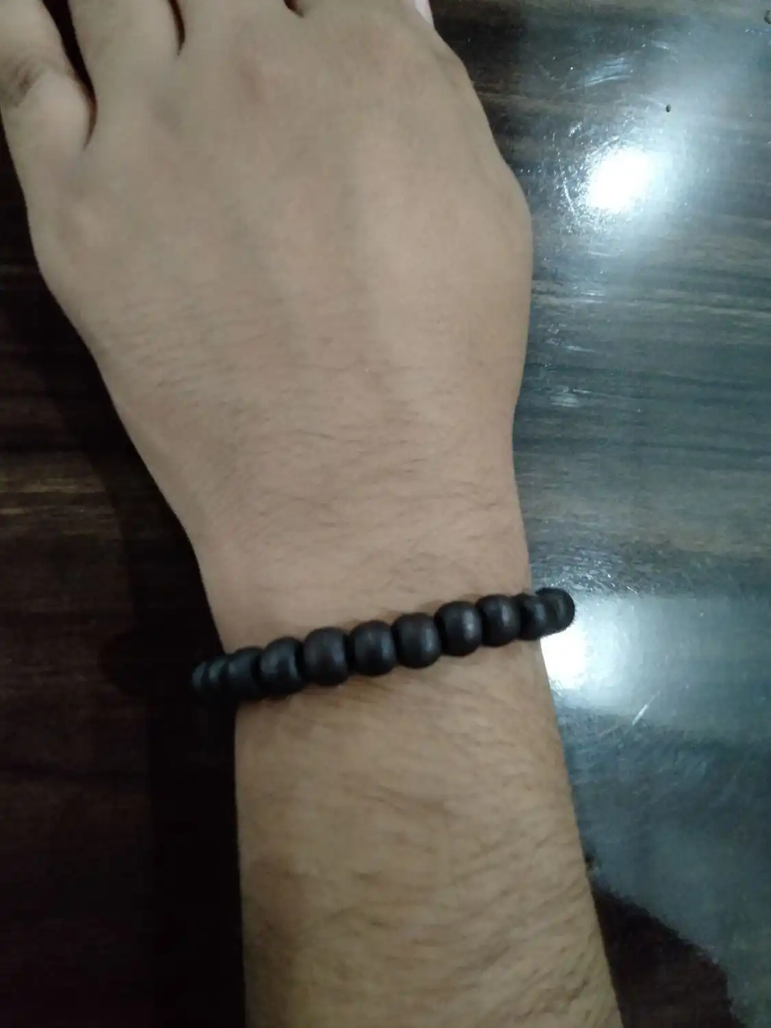 Yellow Chimes Black Beaded Stretch Bracelet For Men & Boys - Boho Style, One Size - View #7