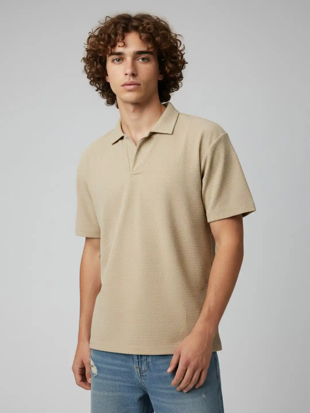 Buy glitchez Waffle Knit Polo Collar Relaxed Fit T-shirt - Tshirts