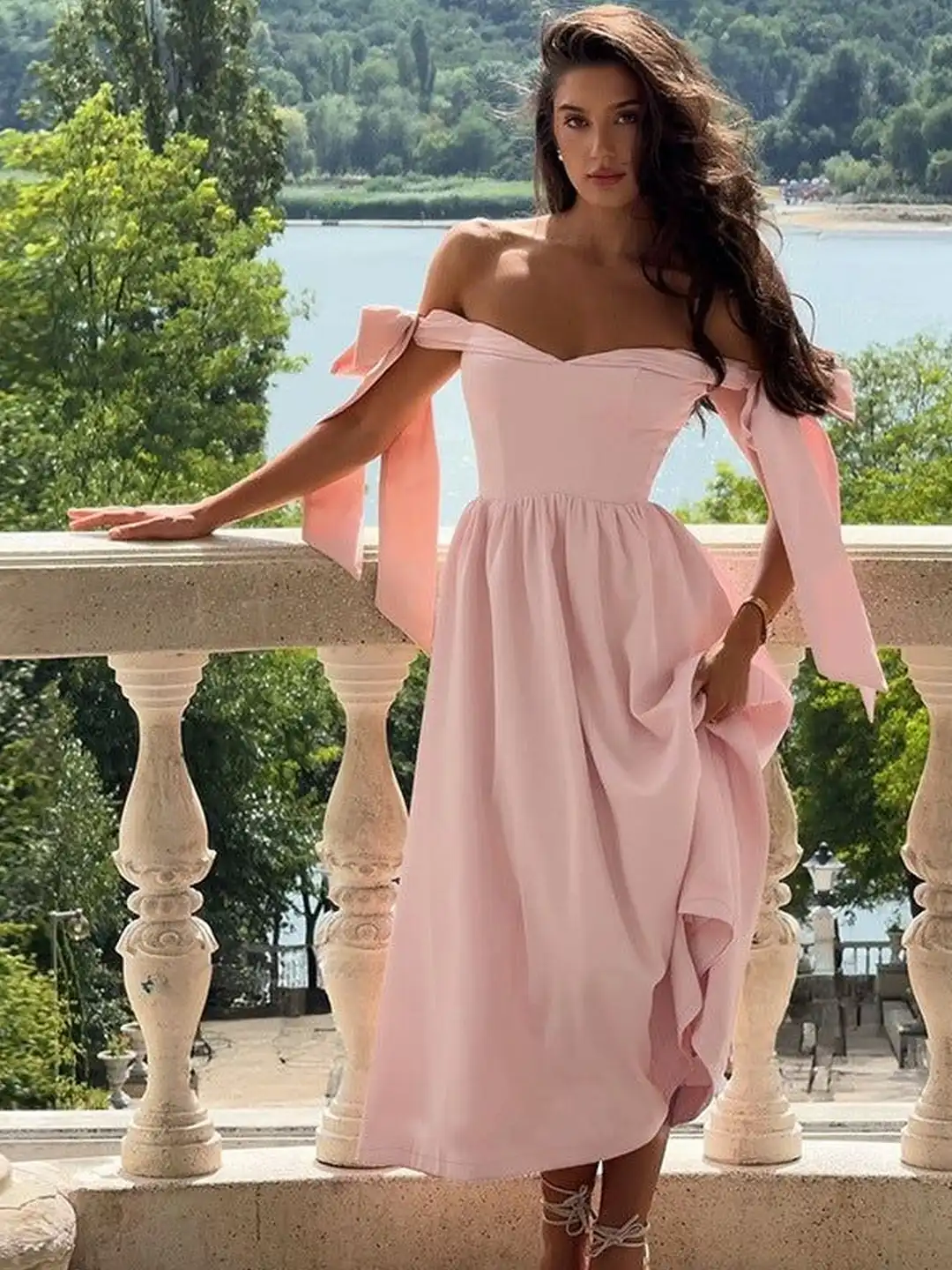 off shoulder dress myntra Polka Dot Light Pink Off The Shoulder Dress Hola Bonita Girls Polka Dot  Print Cold-Shoulder