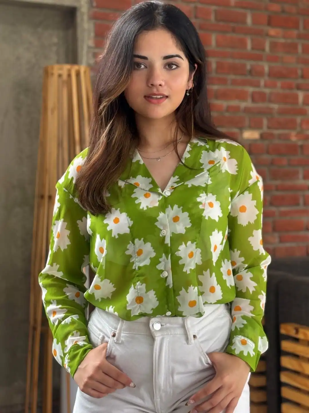 クヌースマーフ Knuth Marf flower print sheer shirt （ブラウン 