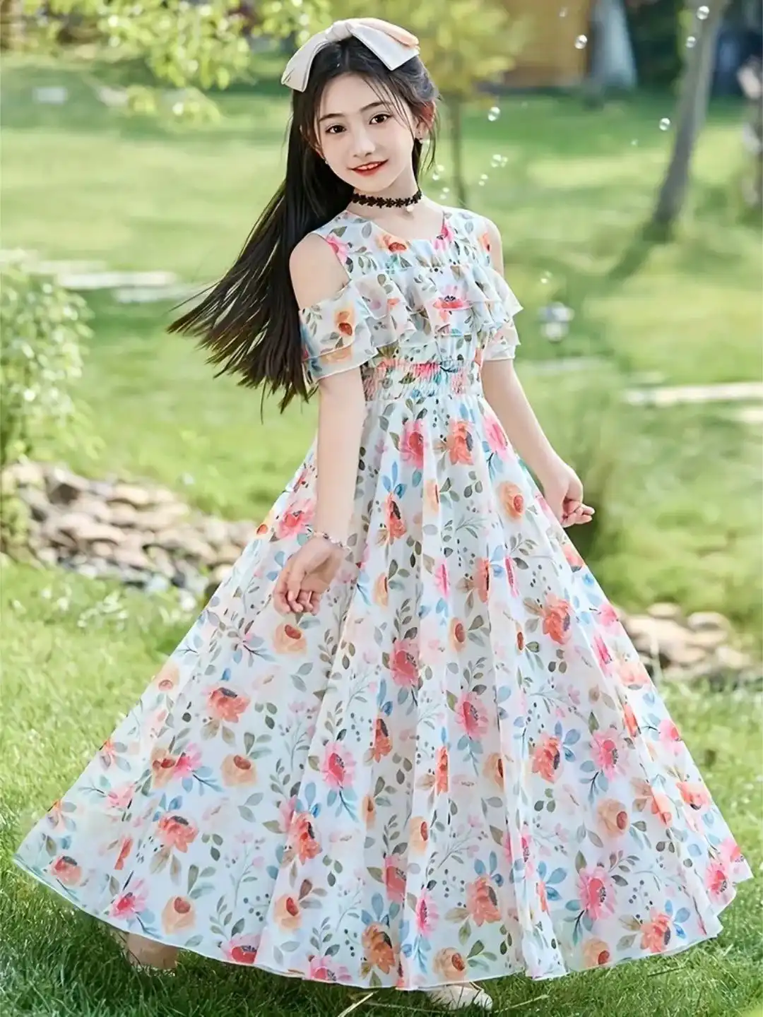 住まい/暮らし/子育て Floral Sexy Long Gown Buy BAESD Girls Floral Print Cold-Shoulder Layered Georgette Gown