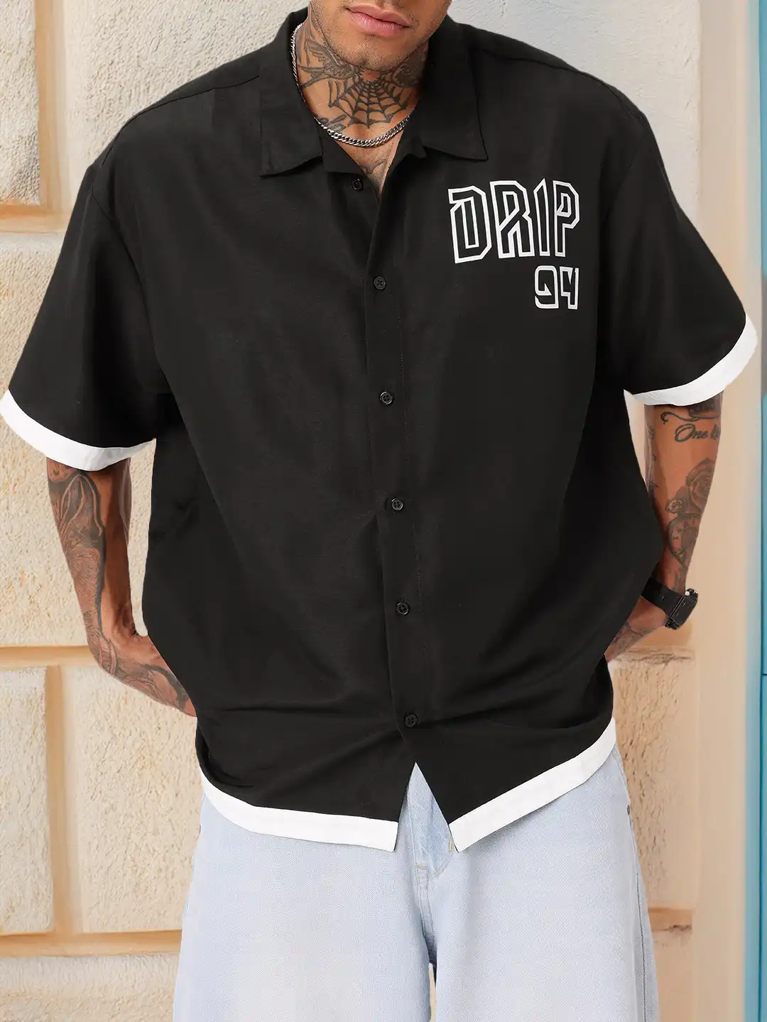 Buy glitchez Monochrome Contrast Drip Oversize Shirt - Shirts for