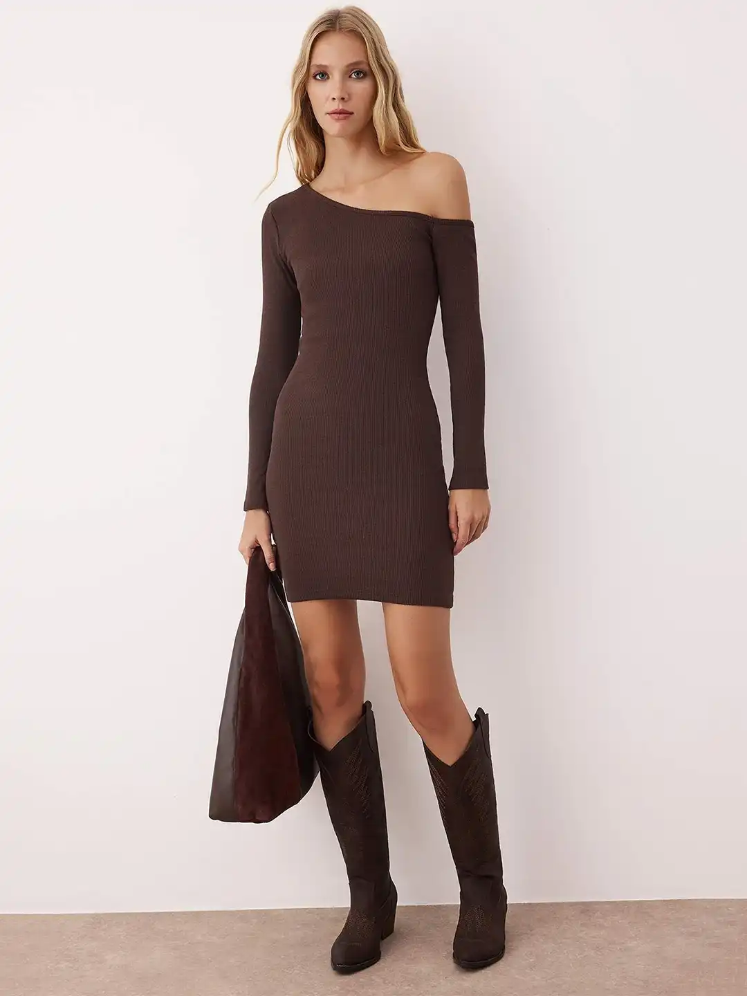 Buy Trendyol Color Block Mock Neck Mini Bodycon Dress In Navy