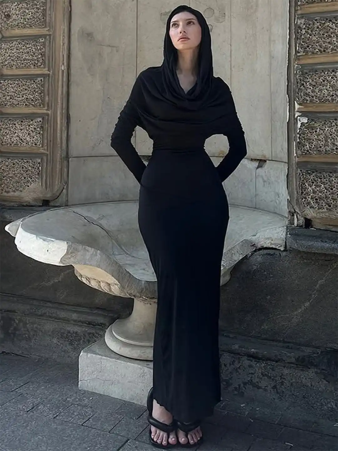 bodycon dress hijab Black Jersey Long Sleeve Mask Bodycon Dress  AX Paris US