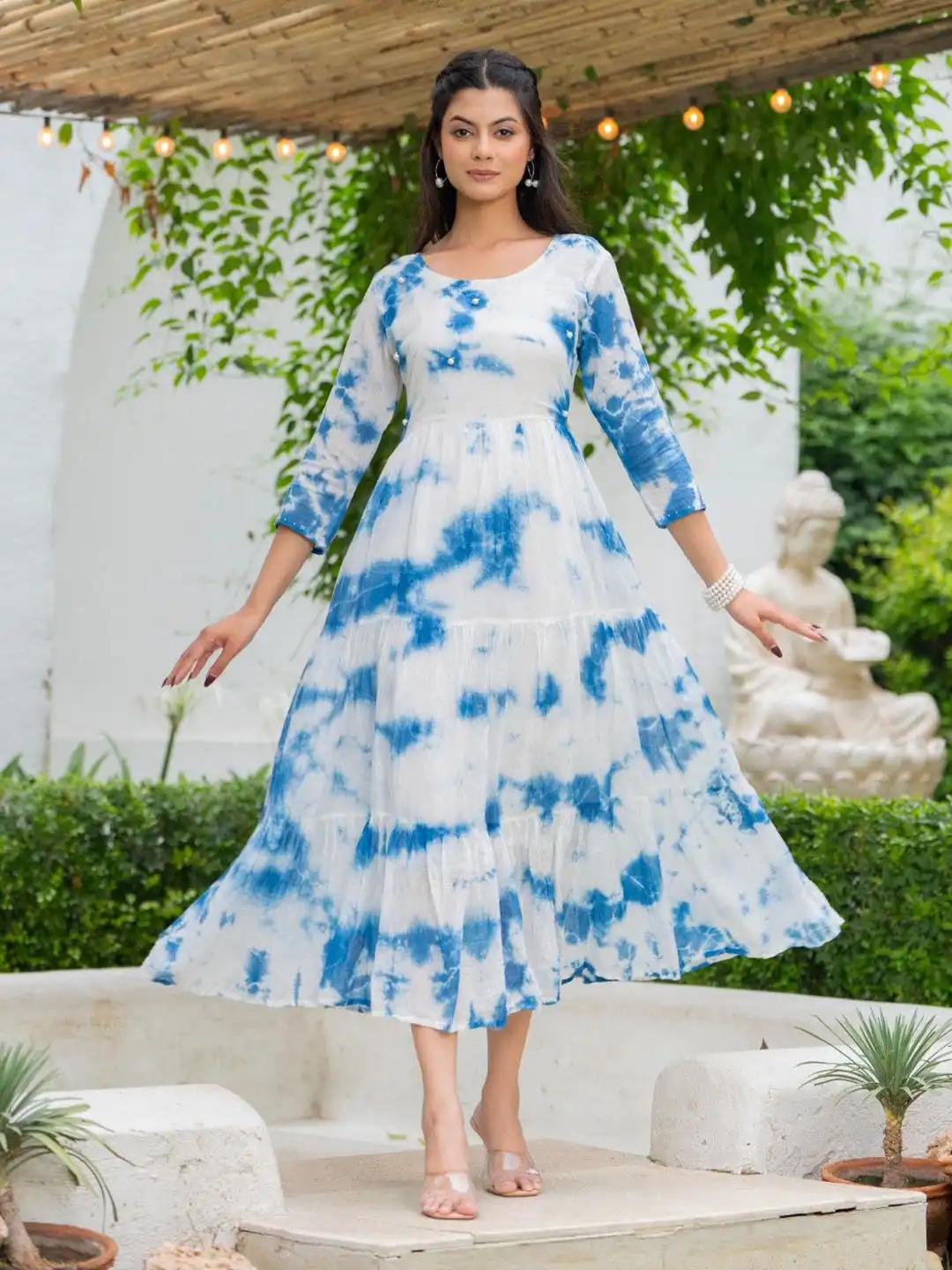 tie dye fit and flare dress Buy Women's Blue Tie Dye A-Line Fit and Flare Maxi Dress - Saras The Label | Trendia Bright Blue / S
