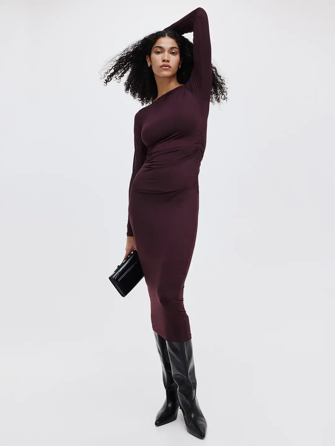 h&m draped bodycon dress Women's Dark red Draped bodycon dress
